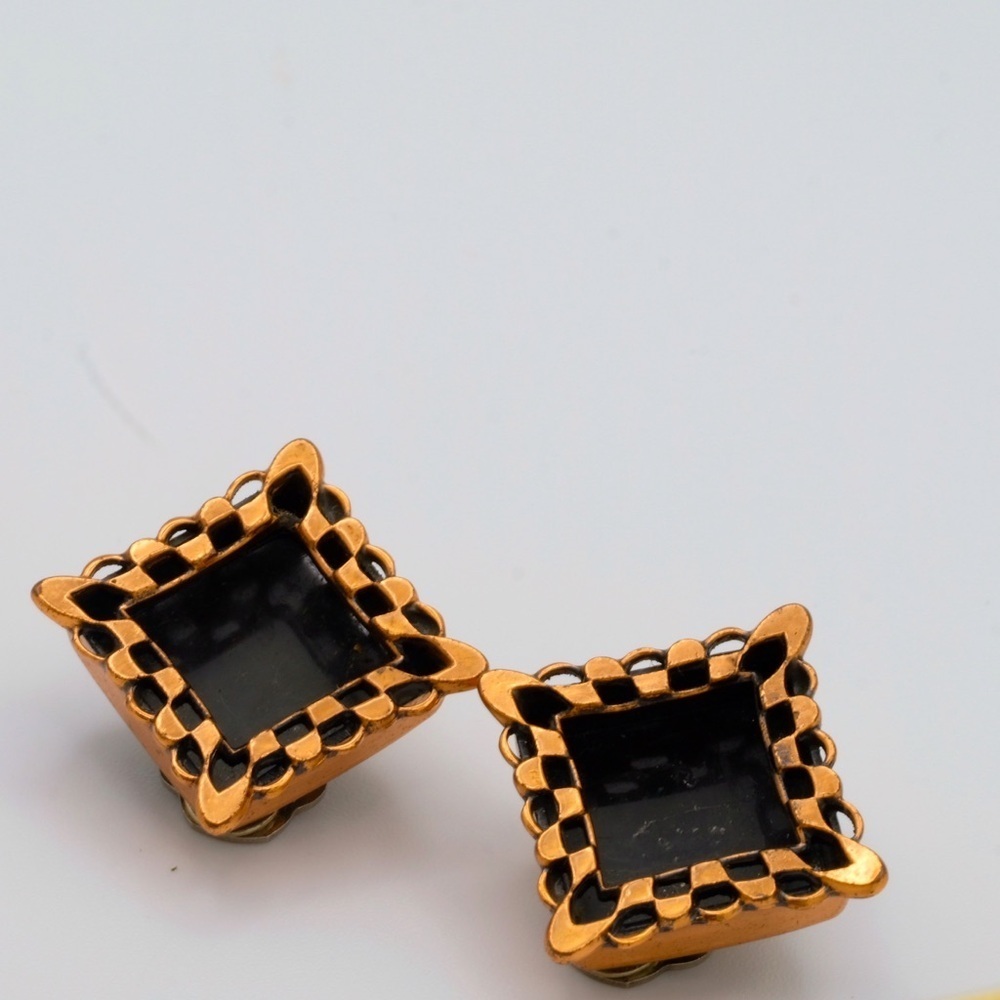 Renoir Vintage Clip on Shadow Box Earrings “Ebony Lace”